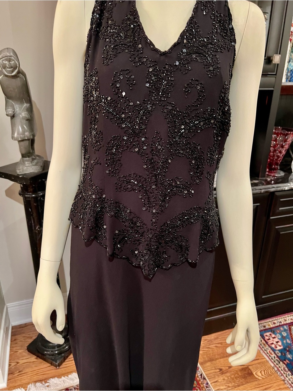Beaded Strapless Black Evening Dress